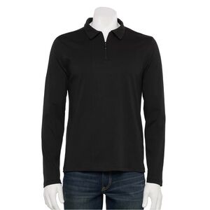 Magaschoni Long Sleeve Quarter Zip Pima Cotton Polo Size L Black
